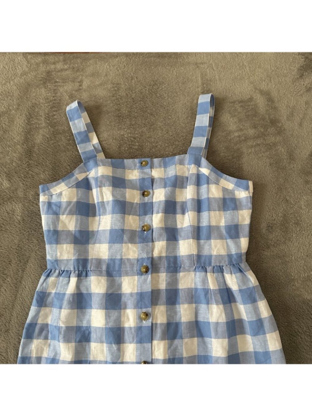 J. Crew Factory Dress Size 8 Gingham Button Front Cotton Linen Blue Sundress - Picture 2 of 9